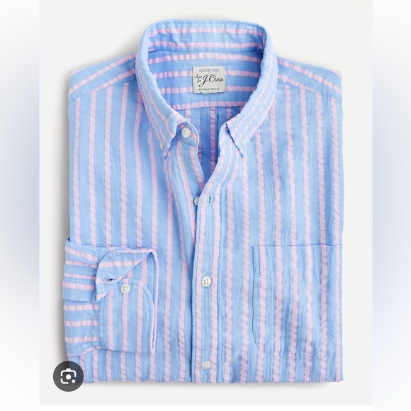 J.CREW Seersucker Lightweight Striped Long Sleeve Button Down Shirt Slim Large - Picture 10 of 10